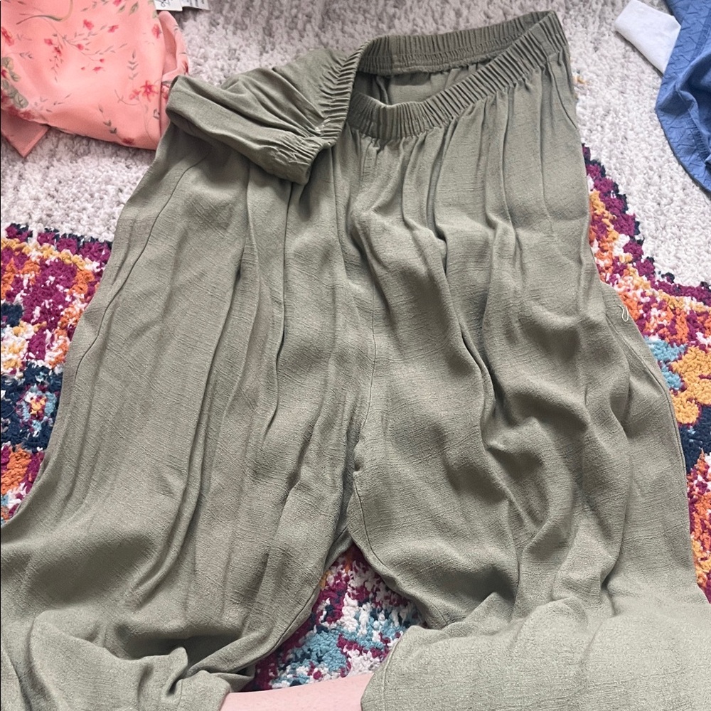 Olive Green Pleated Pants